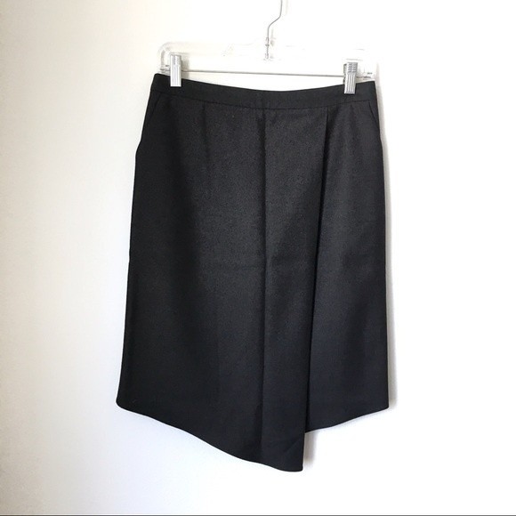 Tibi Sharkskin Suiting Draped Black Midi Skirt - Picture 2 of 8